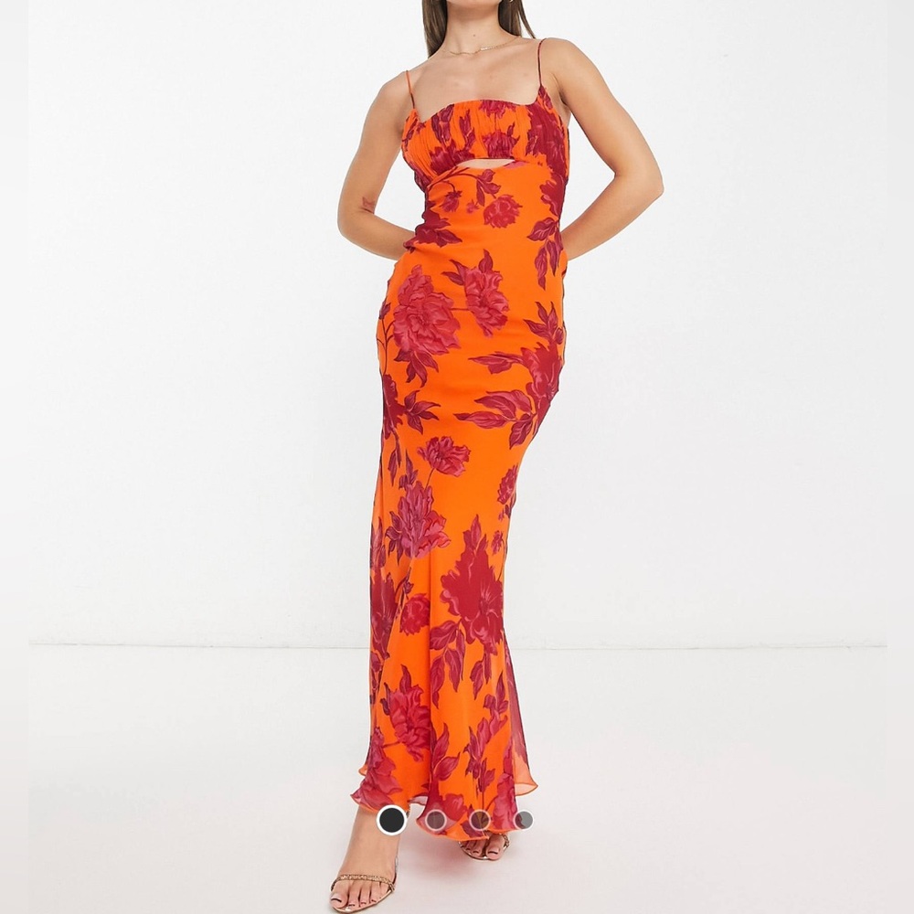 NWT ASOS DESIGN Orange Floral Cut-out Maxi Dress
